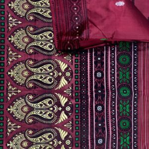 Maroon Ethnic Printed Dress Material with Contrast Dupatta