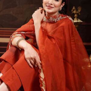 Home Rust Orange Embroidered Salwar Suit - Hiranand Ramchand