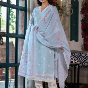 Home Powder Blue Floral Printed Salwar Suit with Dupatta - Hiranand Ramchand